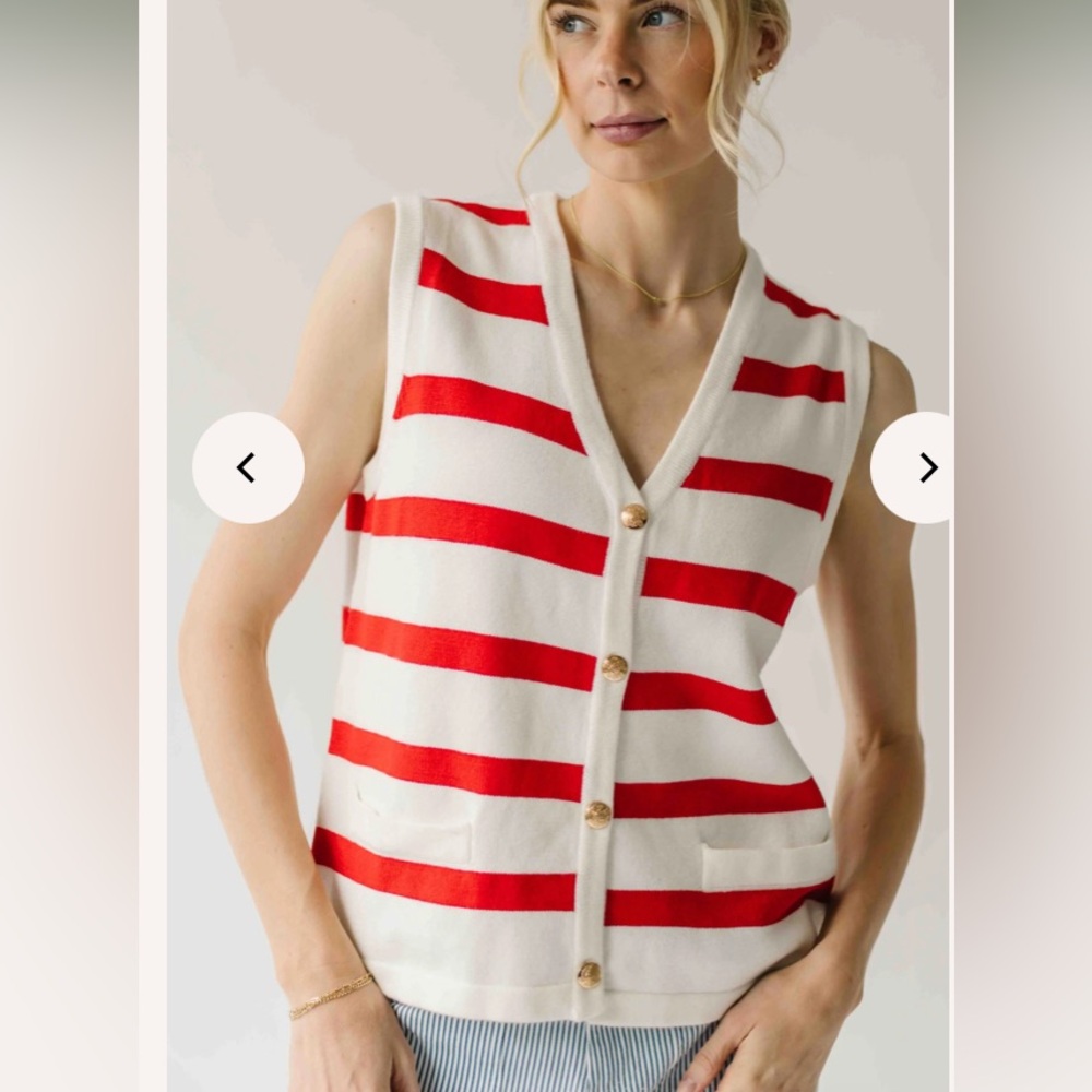 Adrianna Papell / Red & Ivory Striped Button-Front knit Vest